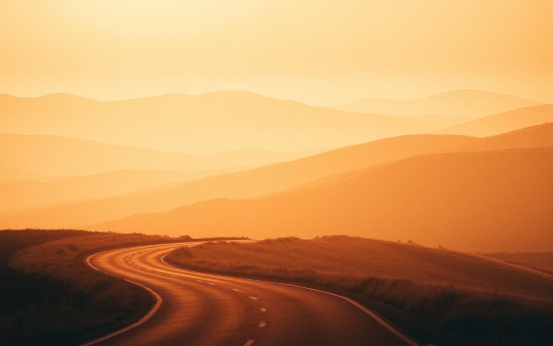 A winding road at golden hour
